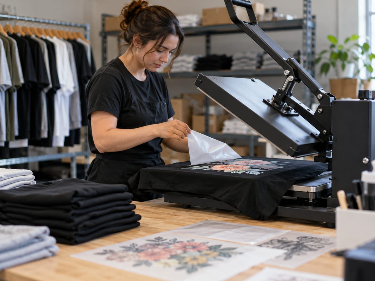 Pressing a printed design onto a shirt with a heat press