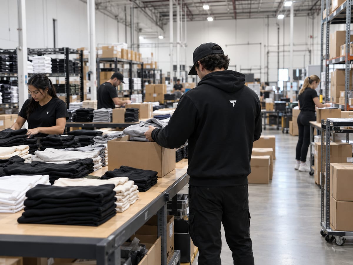 The team checking finished Truwear apparel before it ships
